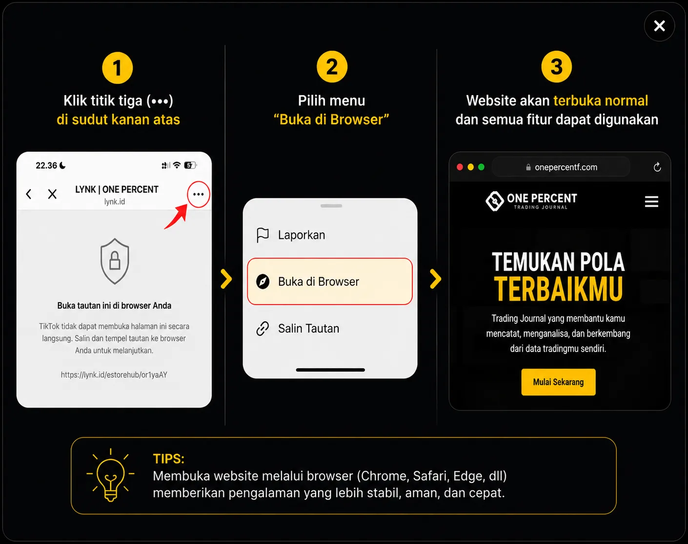 Panduan membuka website melalui browser utama